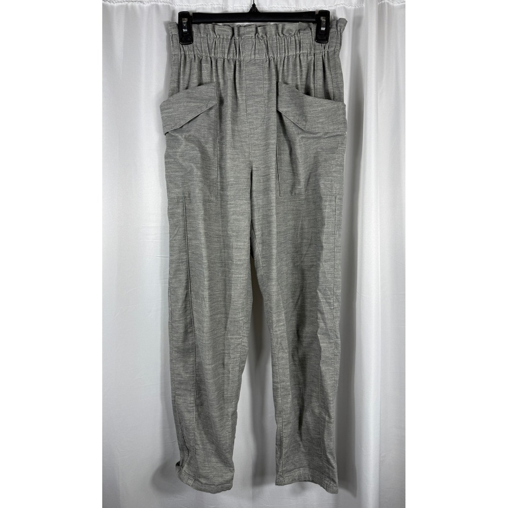ZARA Women Gray Textured Paperbag Waist Cropped Pants Elastic Waist Pockets XS